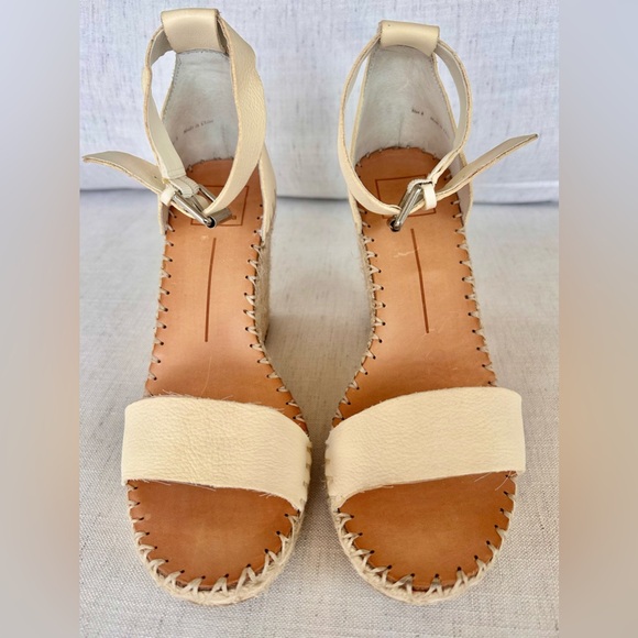 Dolce Vita Cream Leather Espadrille Wedge Sandals Ankle Strap Size 8 - Picture 2 of 8